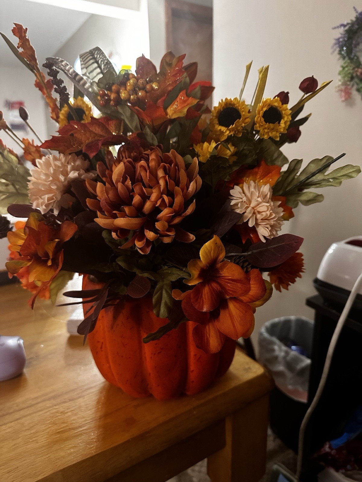 Fall Artificial Sunflower Floral Arrangement & Centerpiece in Orange Pumpkin