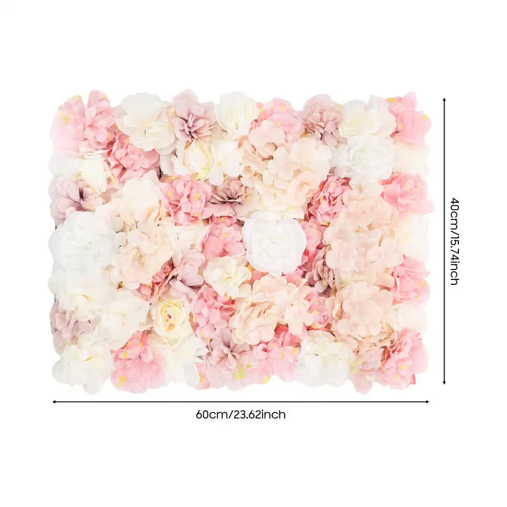6-Piece 23.62 In. X 15.74 In. White and Pink Artificial Rose Flower Wall Panel f