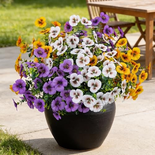 17 Inch Artificial Faux Pansy Flowers for Light Purple,dark Yellow,white