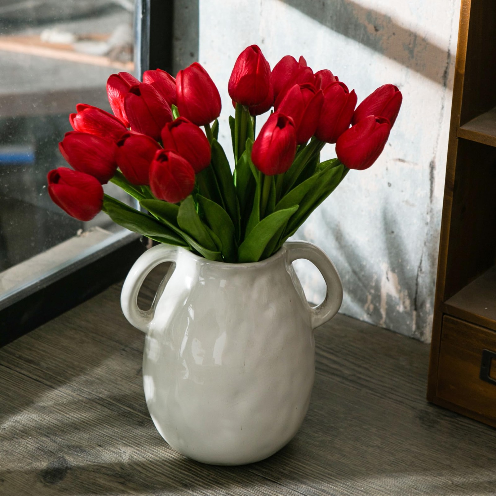 20 PCS 13 Inch Red Artificial Tulip Flowers Silk Fake Bouquets Home Decor