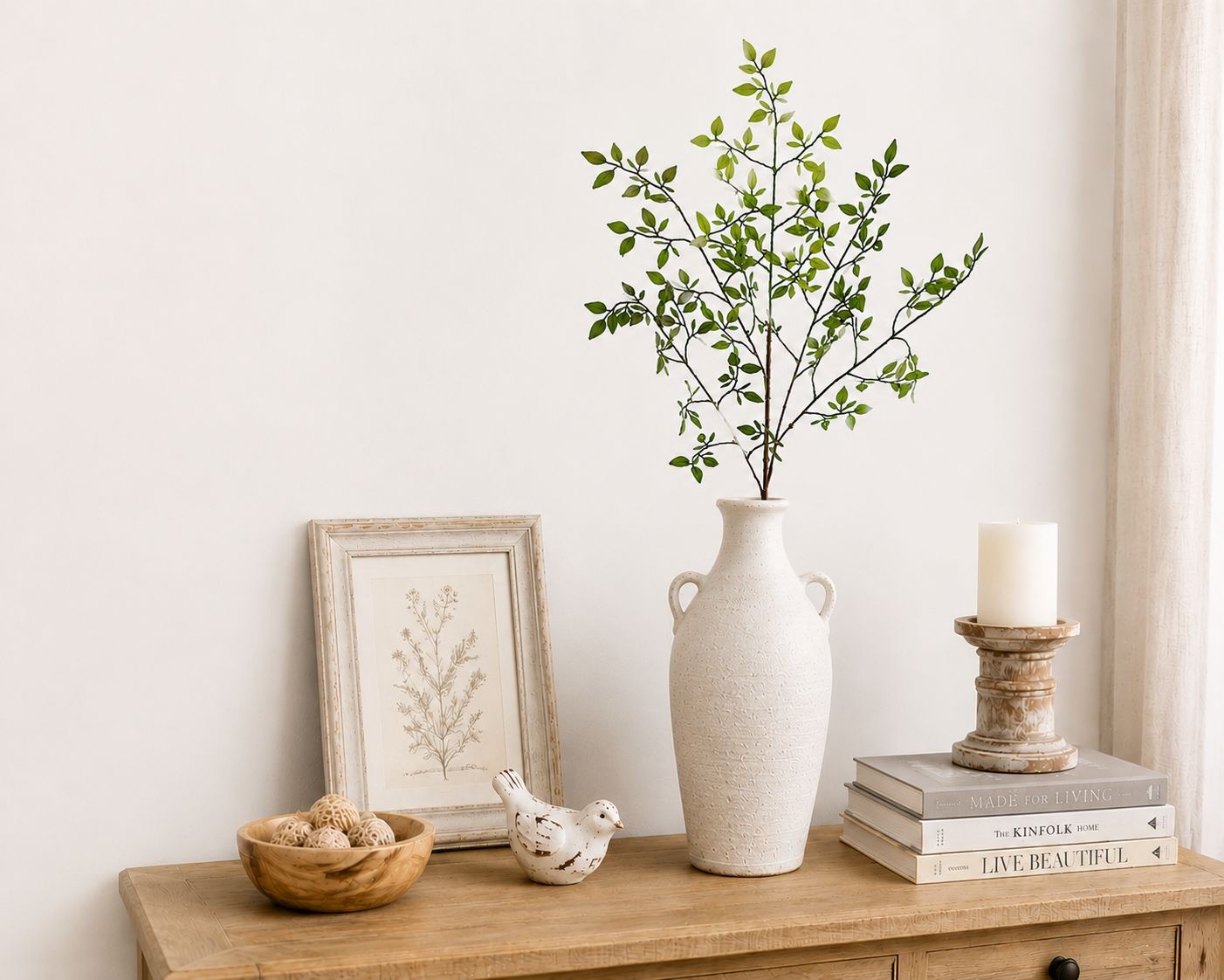 Faux Greenery Stems Set of 2 Artificial Leaf Branches Tall Faux Foliage Stems
