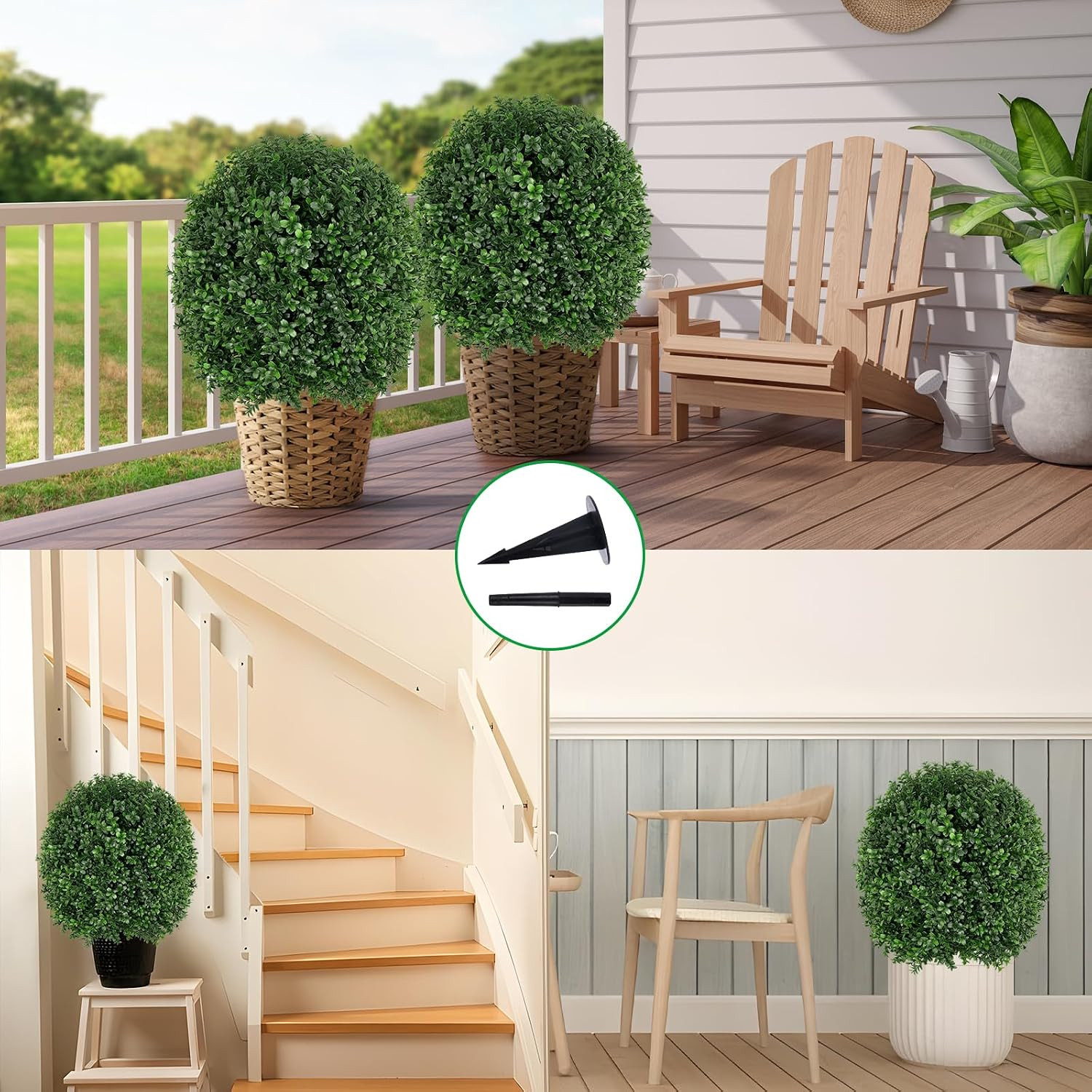 Artificial 27.5 Inches Boxwood Topiary Ball Tree with Ground Spike, Set of 2 Art