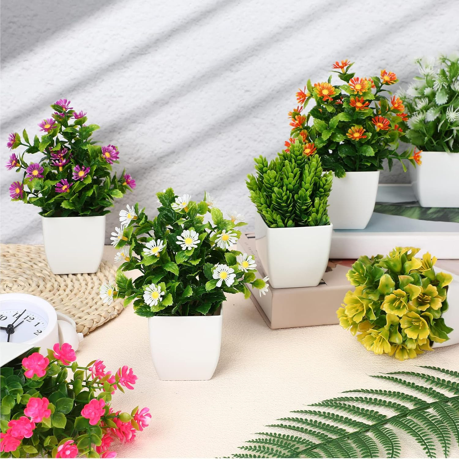 16 Pcs Mini Fake Plants for Home, Office, Wedding Decor – Faux Potted Flowers