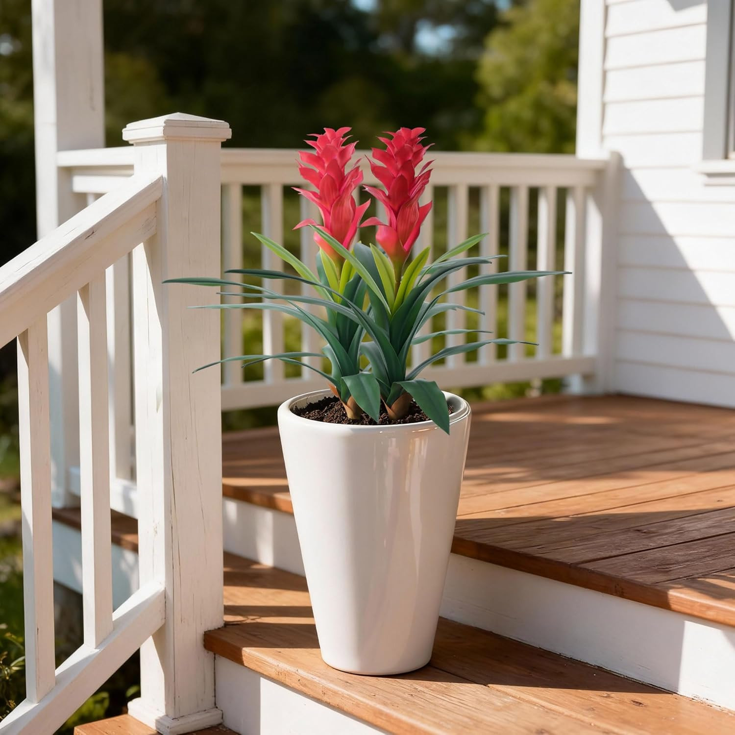 Fake Flowers Plants for Outdoors, 2 Pcs 16.93″ Bromeliad Artificial Flowers Uv R
