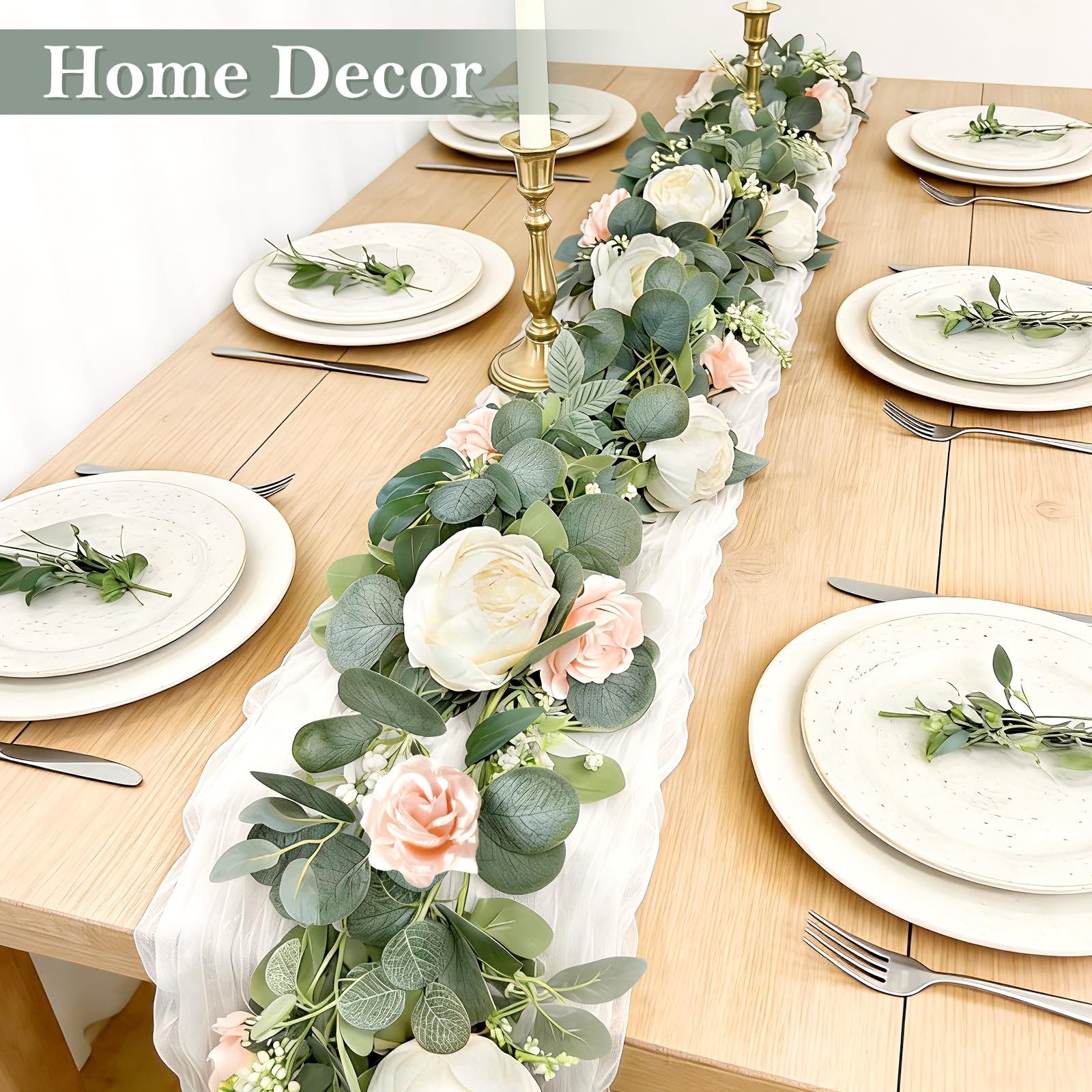 2 Pack 13FT Eucalyptus Flower Garland with White Peony & Pink Rose, Fake Floral