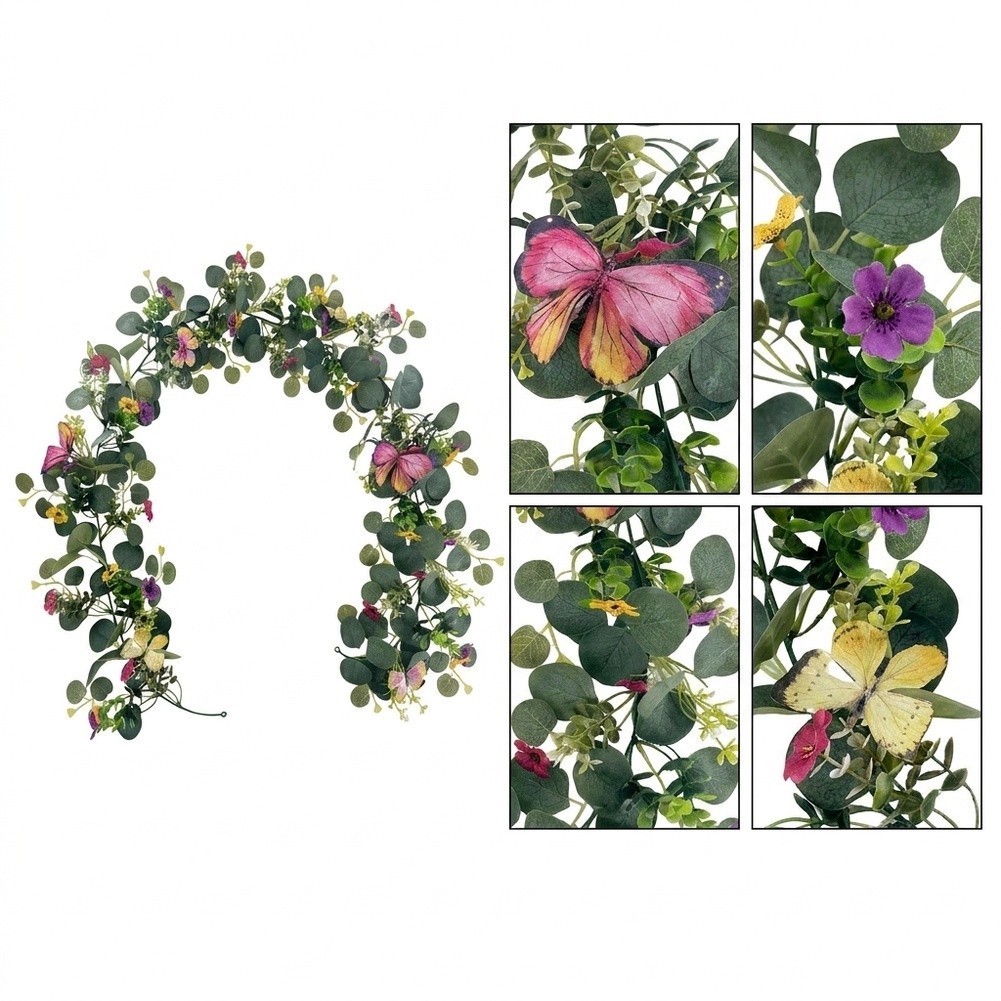 Artificial Eucalyptus Wreath with 3D Butterfly for Spring Summer Decor