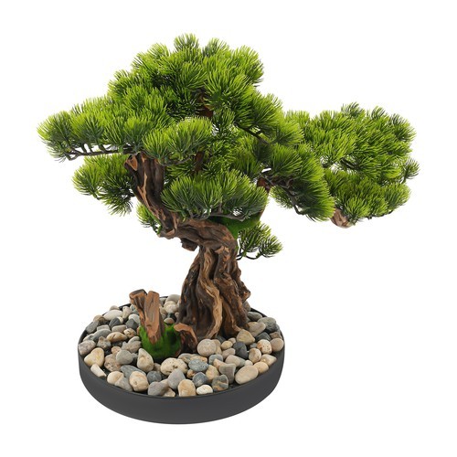 Desktop Artificial Bonsai Pine Tree Decoration Realistic Fake Plant w/ Pebbles