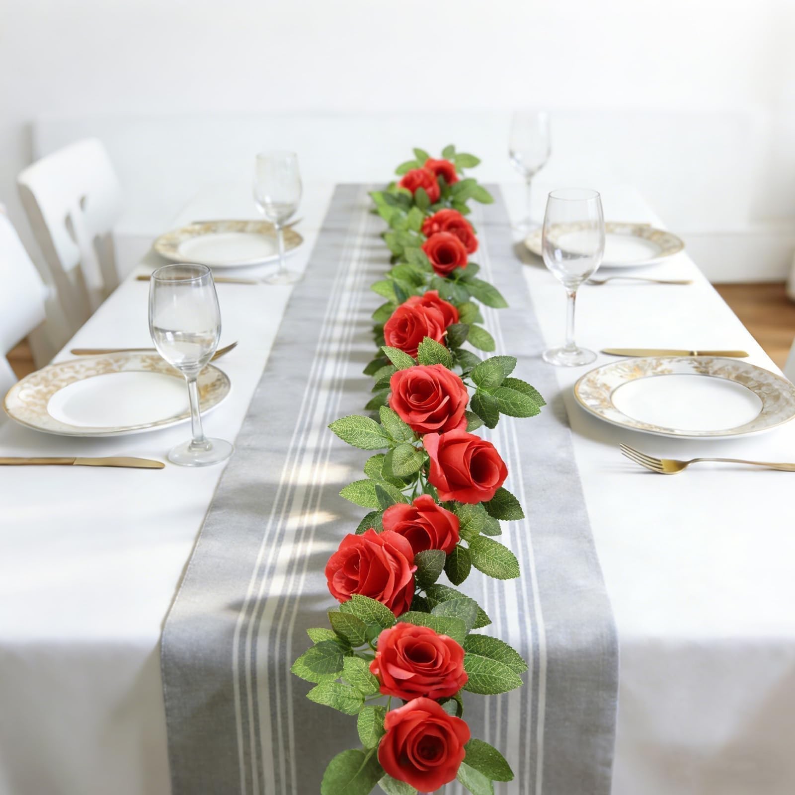 2Pcs 14.5FT Artificial Flower Garland with 10 Roses, Fake Silk Rose Hanging F…