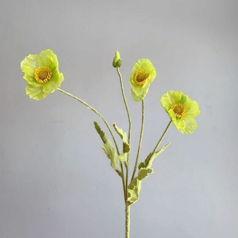 Artificial Poppies Flower Gorgeous Silk Papaver Rhoeas Flocking Stem Home Decors
