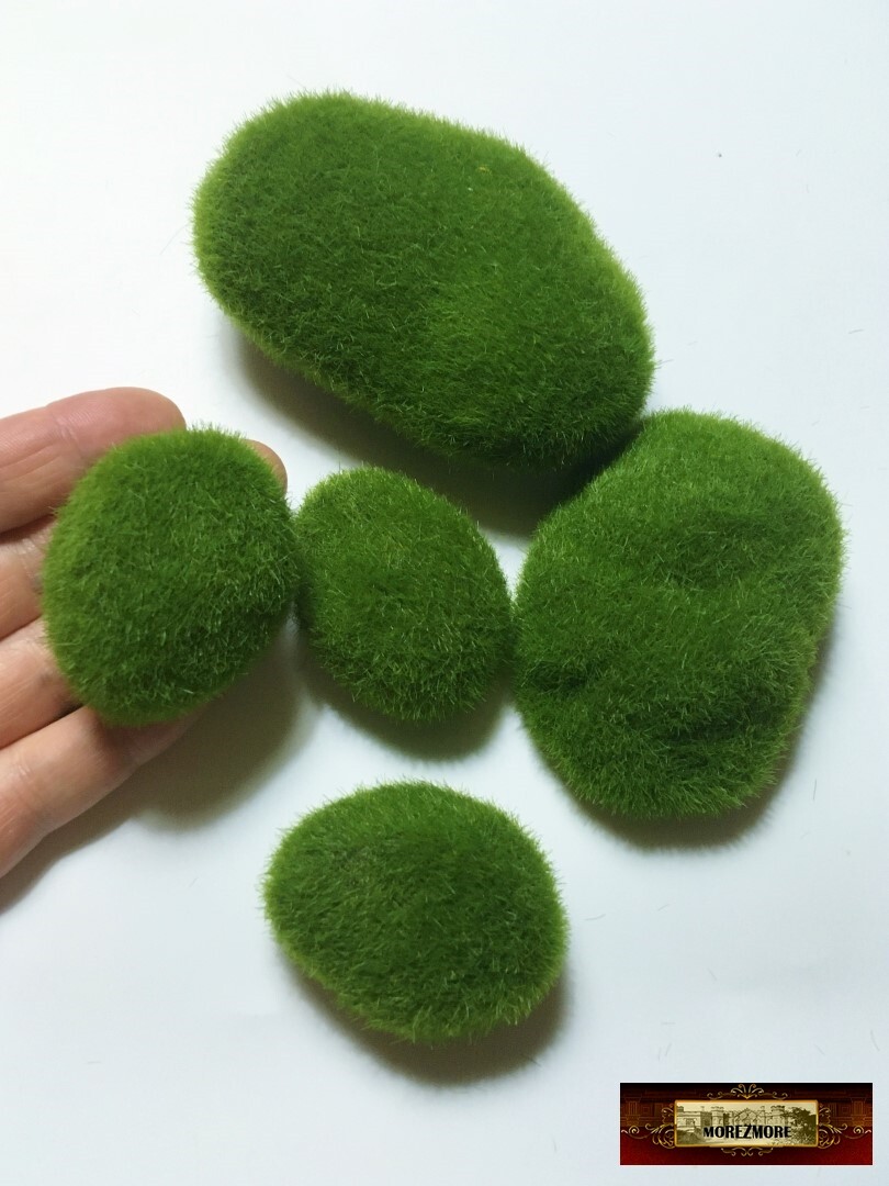 M01442 MOREZMORE 5 Artificial Fake Faux Emulation Moss Fuzzy Stone Balls Rocks