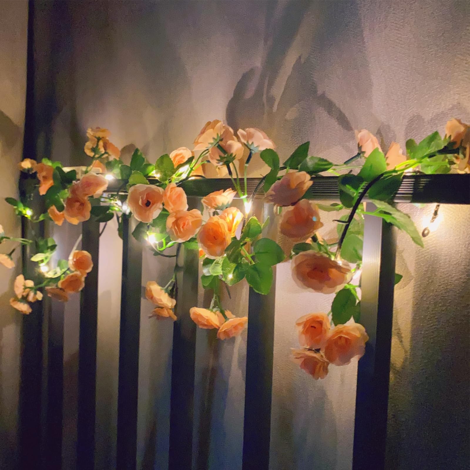 Artificial Flower Garland with 20 String Lights, 6FT Hanging Rose Flower Vine…