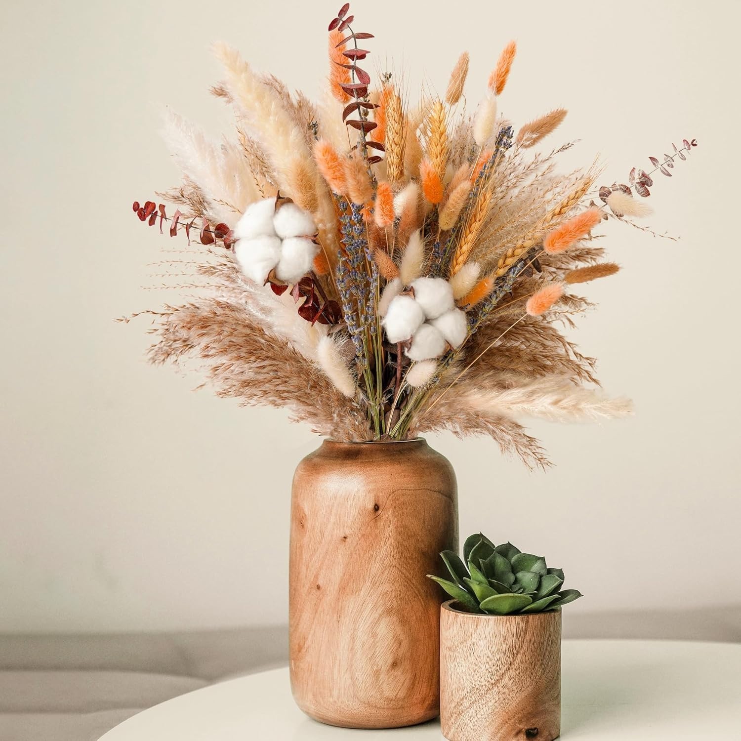 Handcrafted Dried Flower Bouquet – Autumn Decor with Orange Bunny Tails & Cotton
