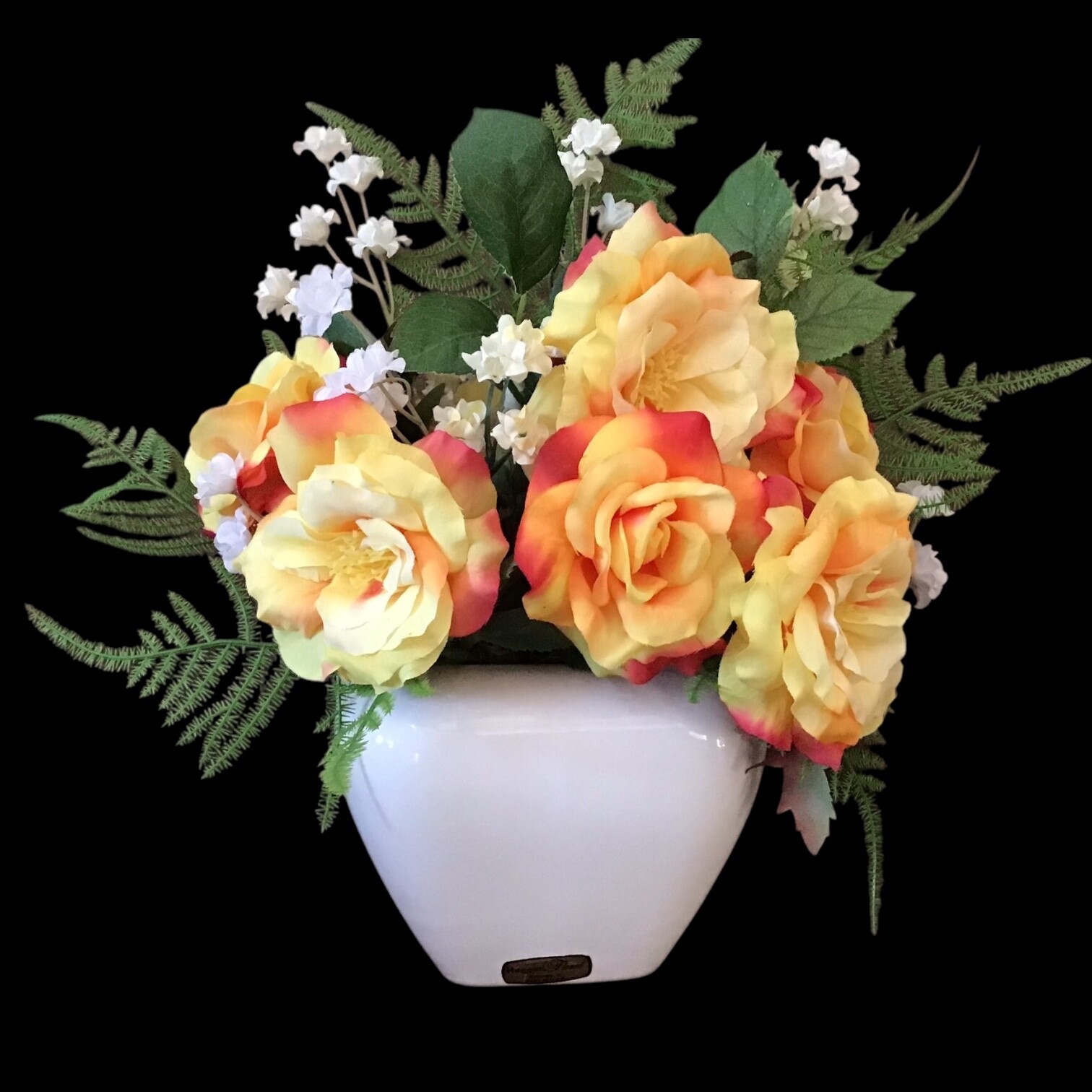 Yellow Rose Floral Centerpiece Arrangement Haeger Floral Ivory Vase