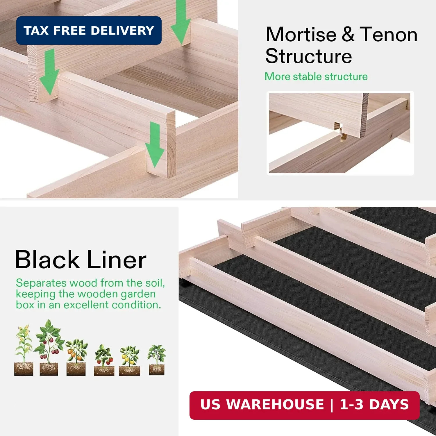 VIVOSUN 5-Tier Wooden Raised Garden Bed, 42 x 42 x 14 Inches, Outdoor Wood Plant