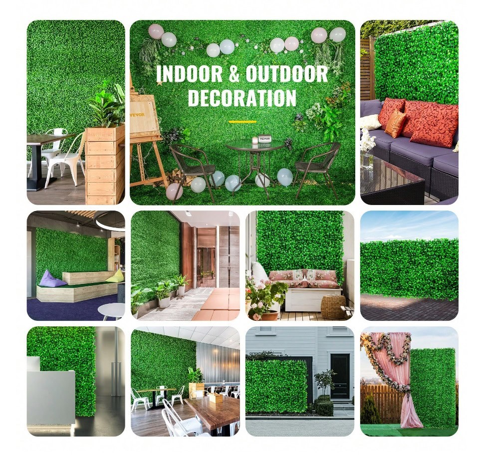 48Pc 10x10in Artificial Boxwood Panels UV Green Hedge