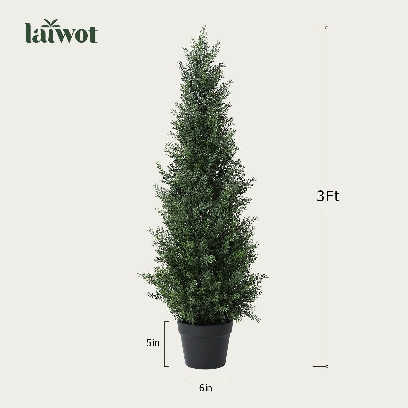 Laiwot 3FT Artificial Cedar Topiary Trees for Outdoors Potted Fake Cypress Trees