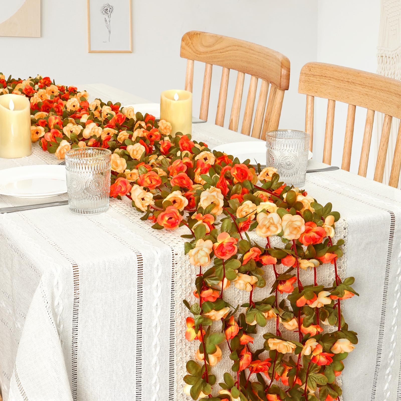 9 Pack 72 FT Artificial Flower Garland, Fake Orange Roses Vines Silk Flowers …