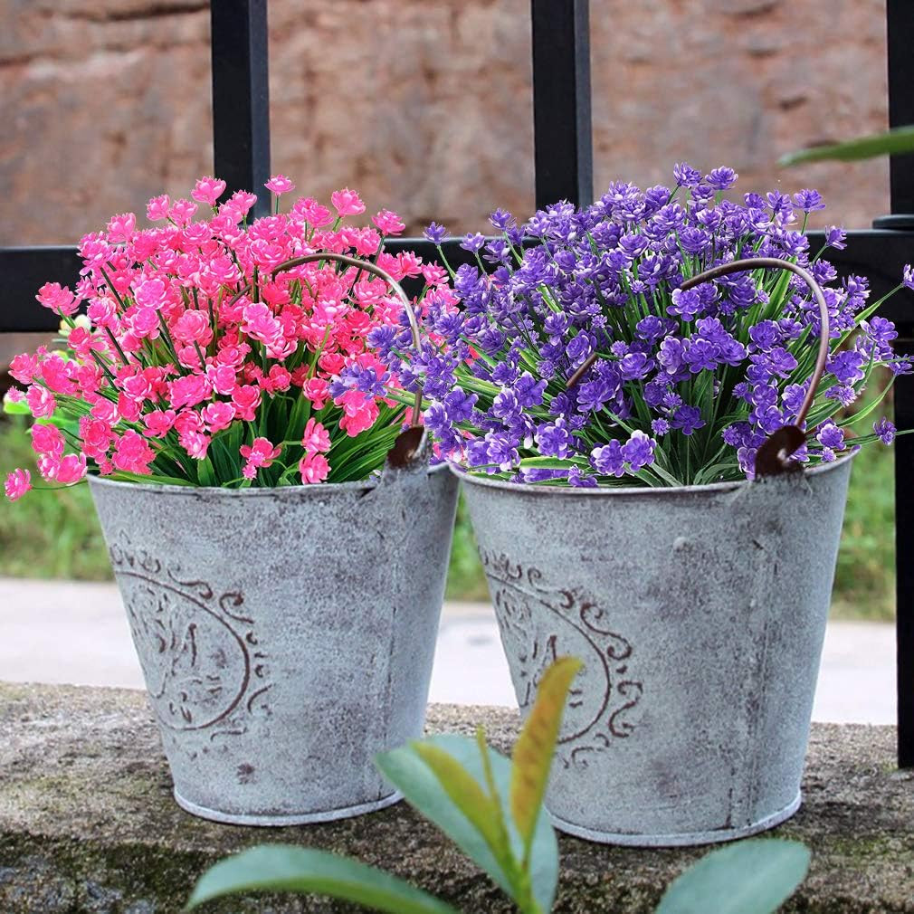 8 Bundles Outdoor Artificial Fake Flowers UV Resistant Shrubs Plants, Faux Plast