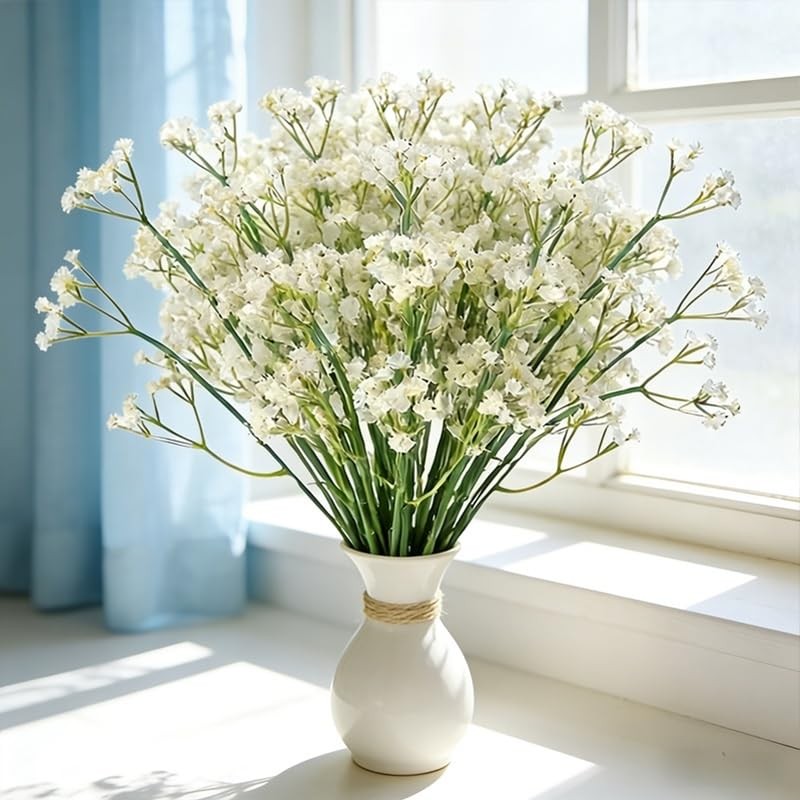 10 PCS White Babys Breath Artificial Flowers Real Touch Gypsophila Wedding