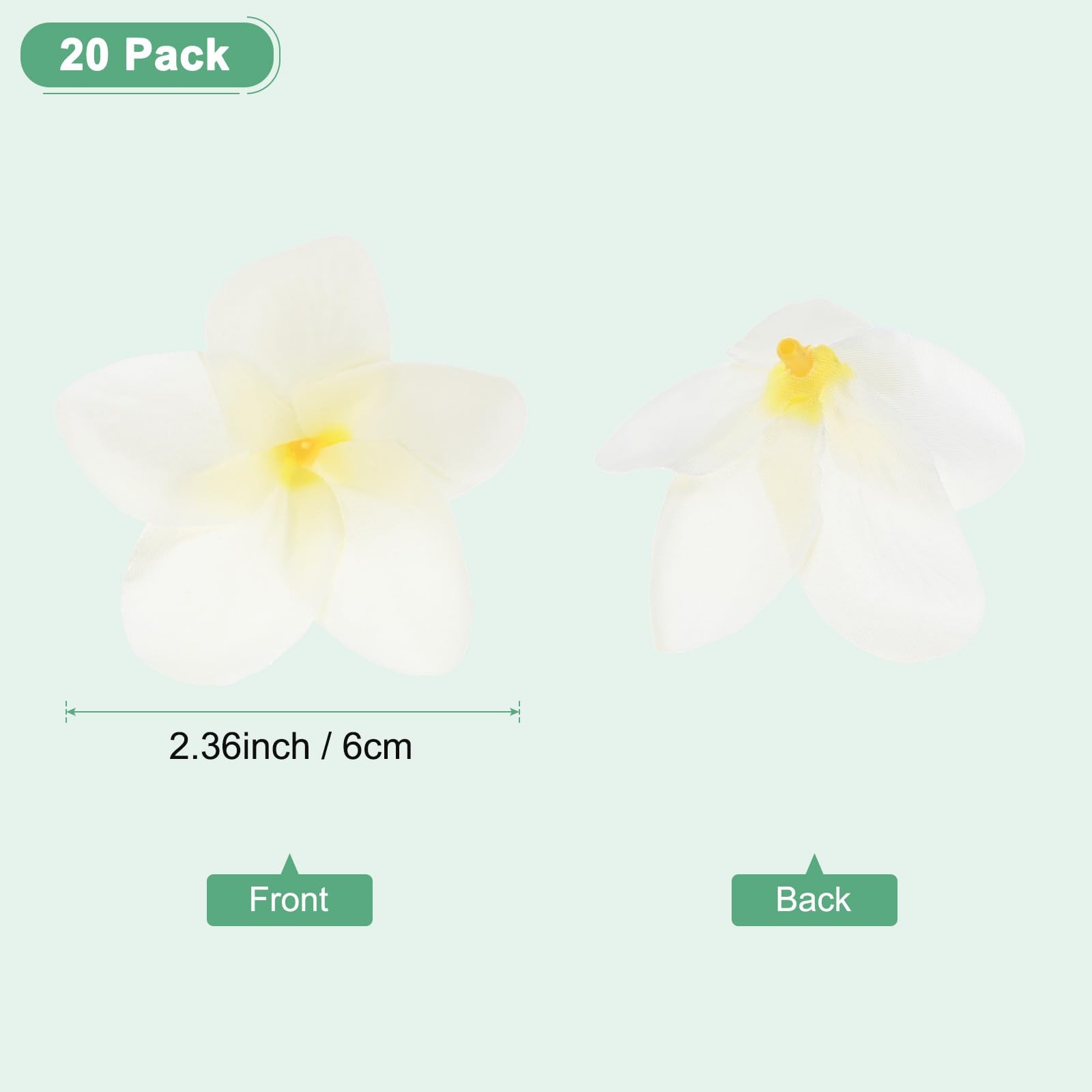 20-Pack Plumeria Flowers 2.4″/ 6cm Fake Silk, Yellow+White