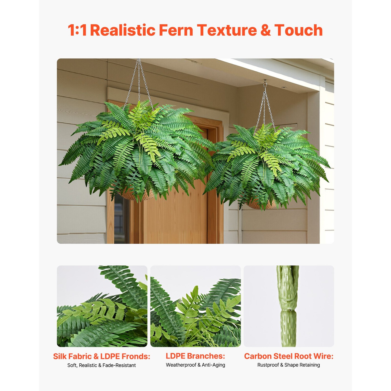 Artificial Boston Fern 50in Fake Plant Faux Greenery Indoor Outdoor Decor