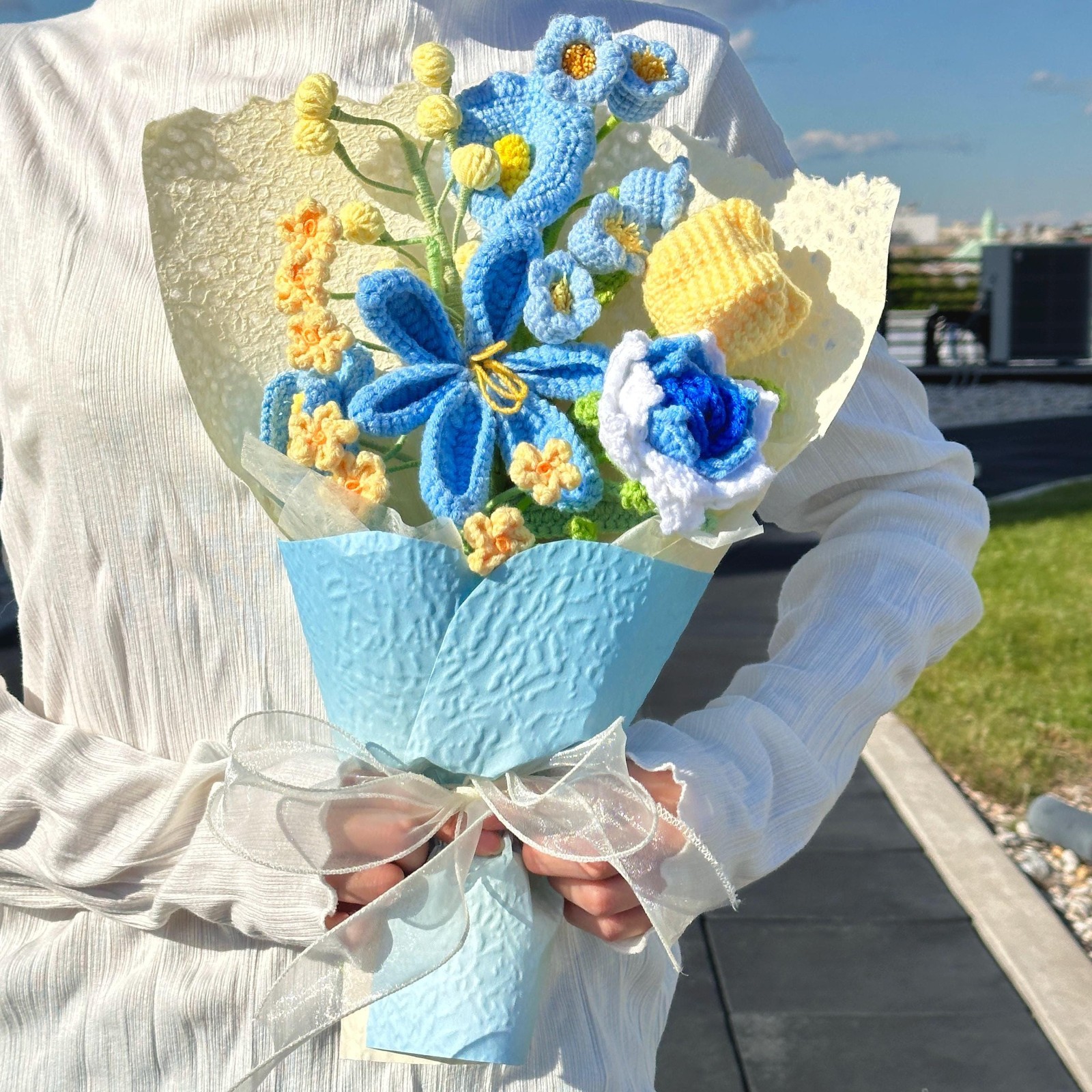 Crochet Flower Bouquet Handmade Yarn Flowers Artificial Flowers Keepsake Gift