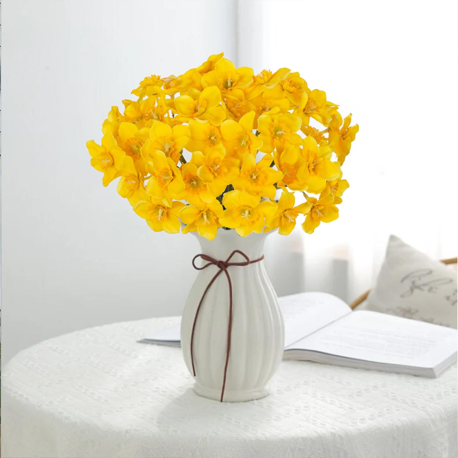 12 Stems Daffodils Artificial Flowers 2 Bunches Real Touch Fake Narcissus Flo…