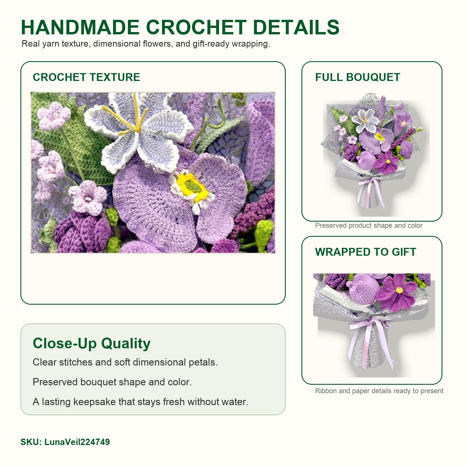 Luna Veil Crochet Flower Bouquet Premium Ready to Gift Home Decor