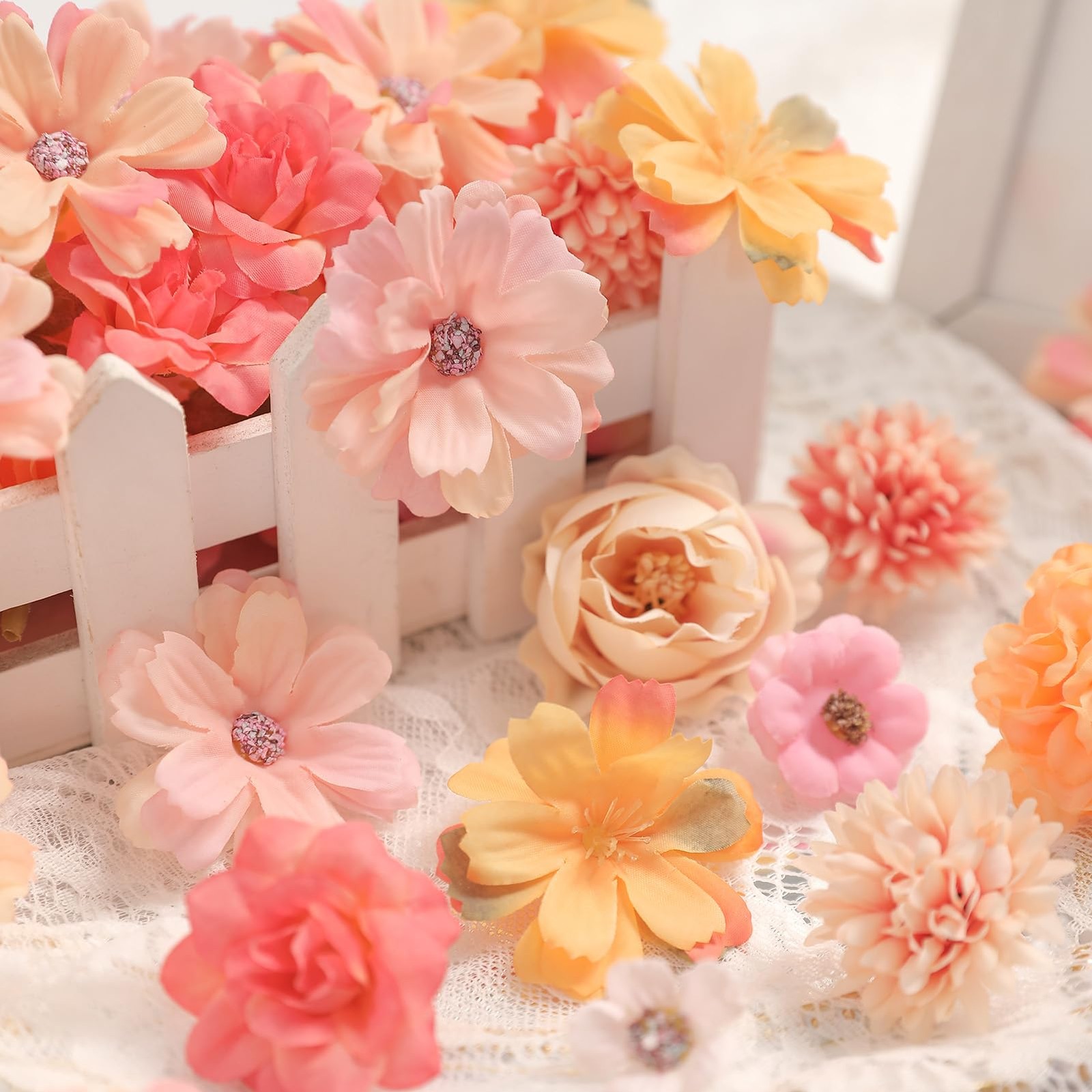 Small Artificial Flower Heads 2-4 cm, Fall Silk Faux Orange Peony Daisy Rose,…