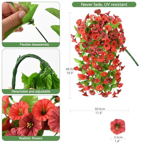 Artificial Flowers for Outdoor Spring Decor Faux Silk Morning Red&maroon-2b