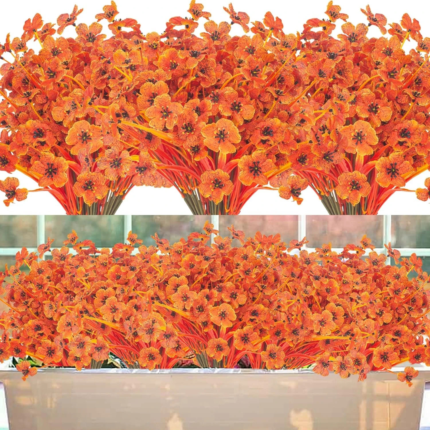 Fall Artificial Flowers 7-Stem 20 Flowerheads 13″ Weather Resistant Orange Decor
