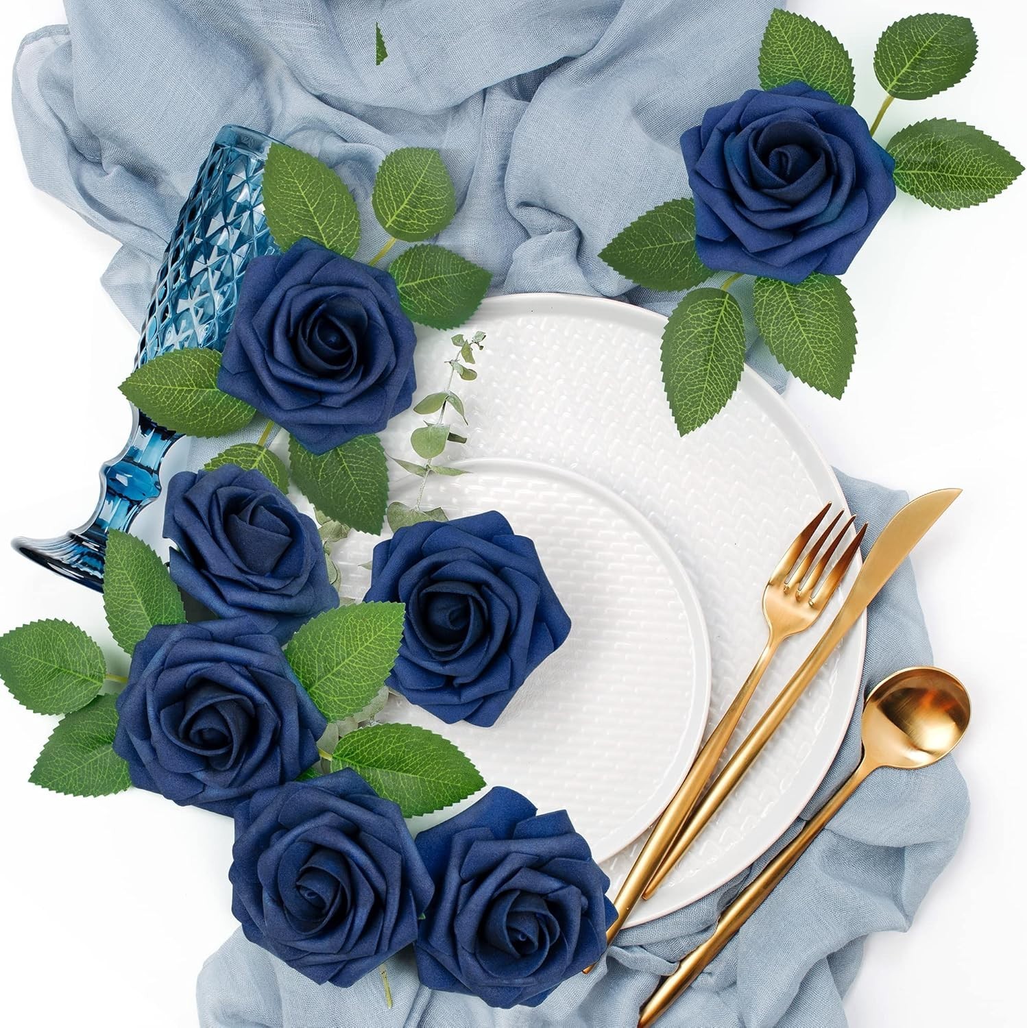 Elegant 50 Pcs Faux Navy Blue Roses – Perfect for Bridal Showers & Home Decor