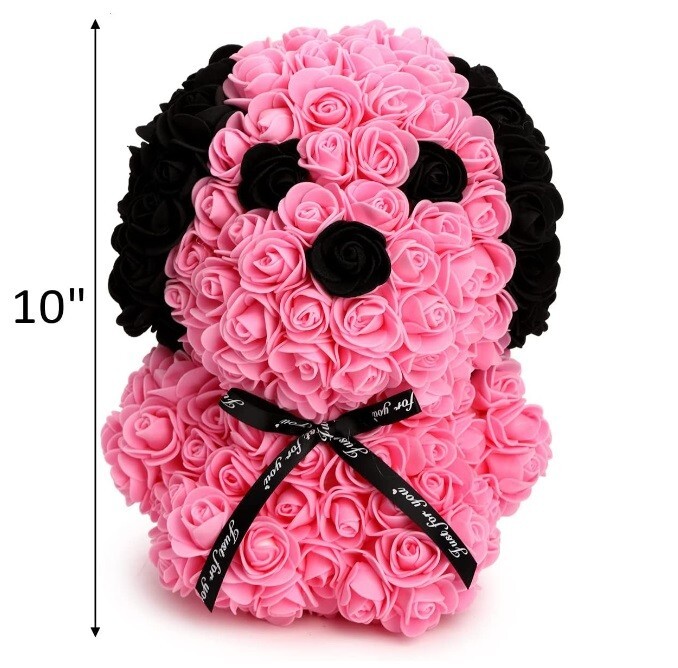 Rose Dog, Artificial Rose Flowers Dog with Clear Gift Box, Valentine’s Day,