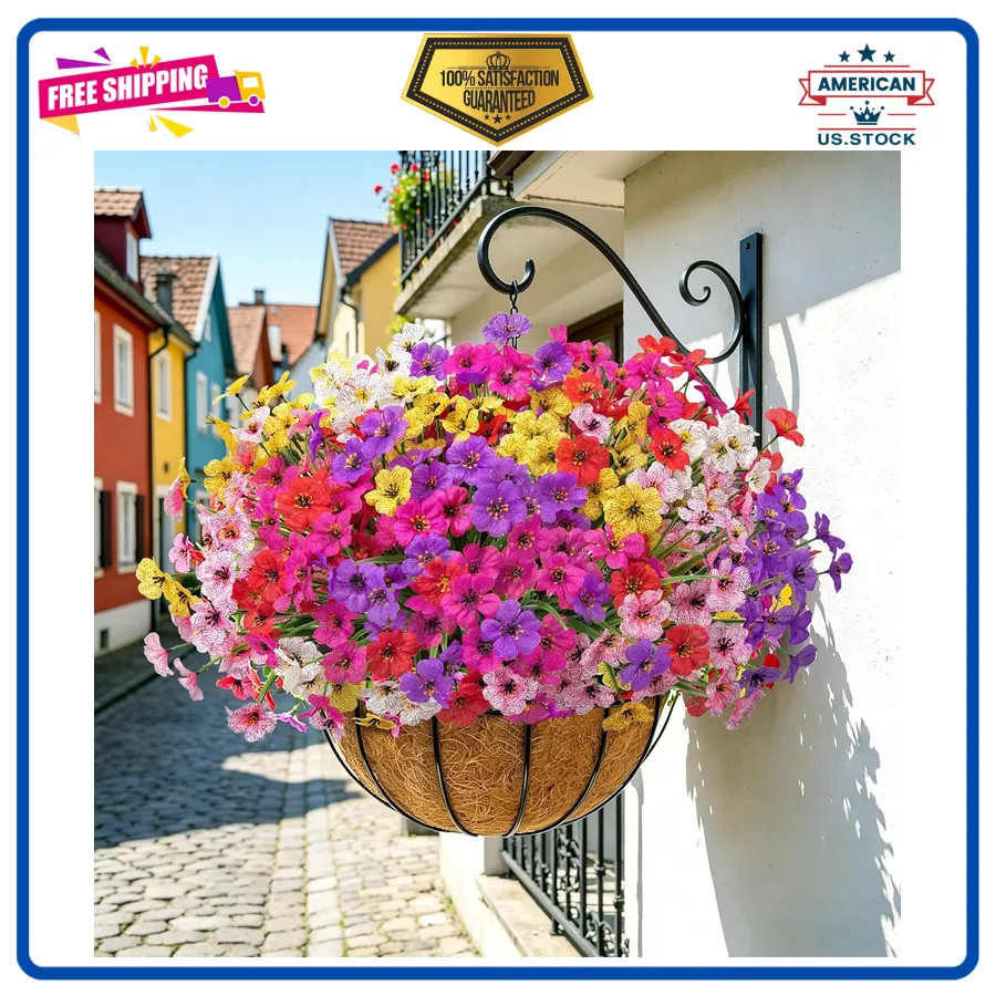 24 Bundles Artificial Flowers UV Resistant Silk Faux Plants for Outdoor Decor