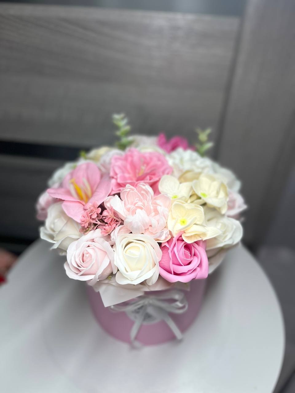 Elegant Soap Flower Arrangement Pink Roses Peonies Gift Box Wedding Decor