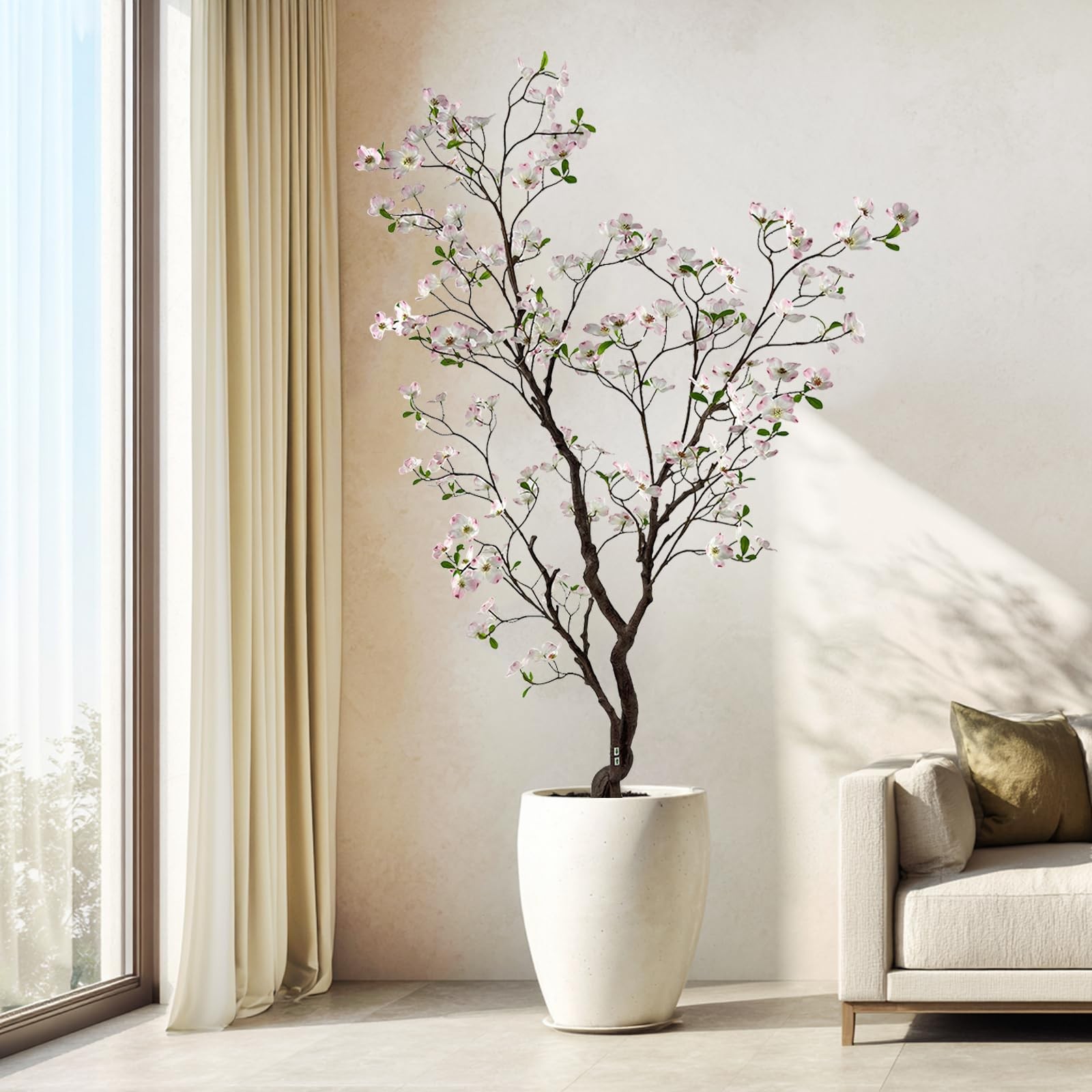 6.2ft Artificial Pink Dogwood Potted Tree