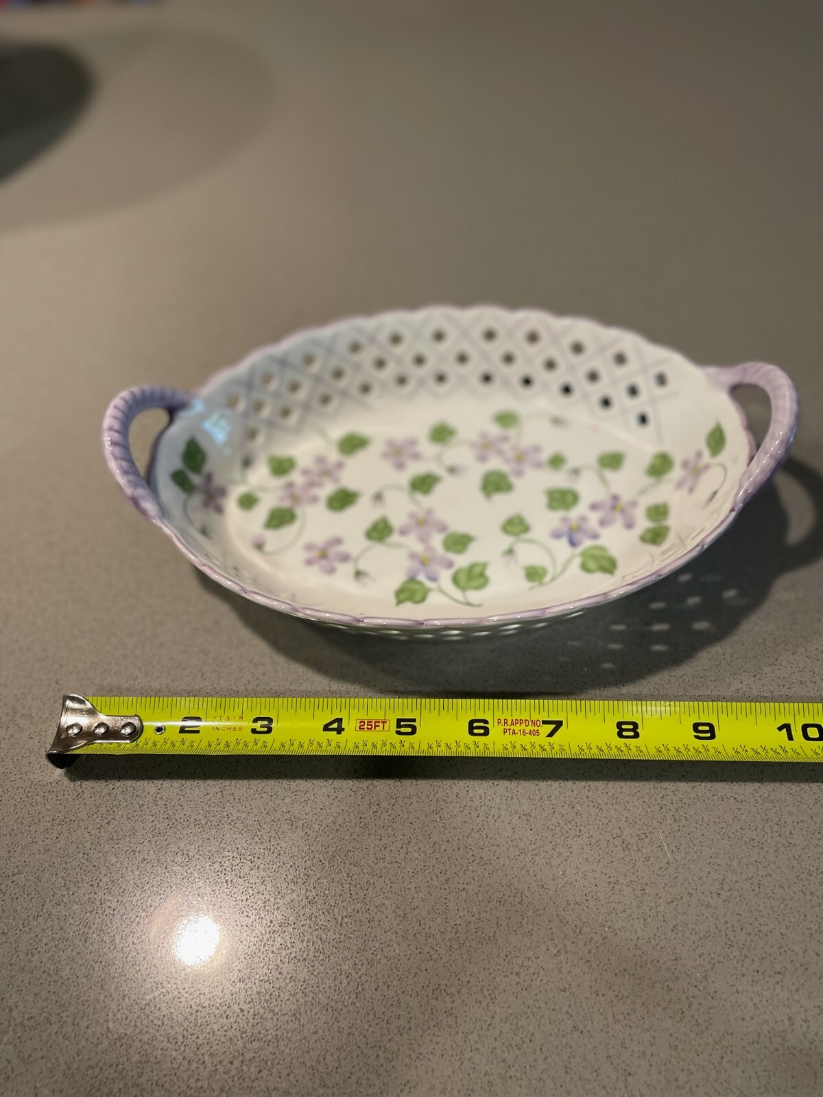 Porcelain Serving Tray, Andrea by Sadek, Perforated, Handles, Floral Design