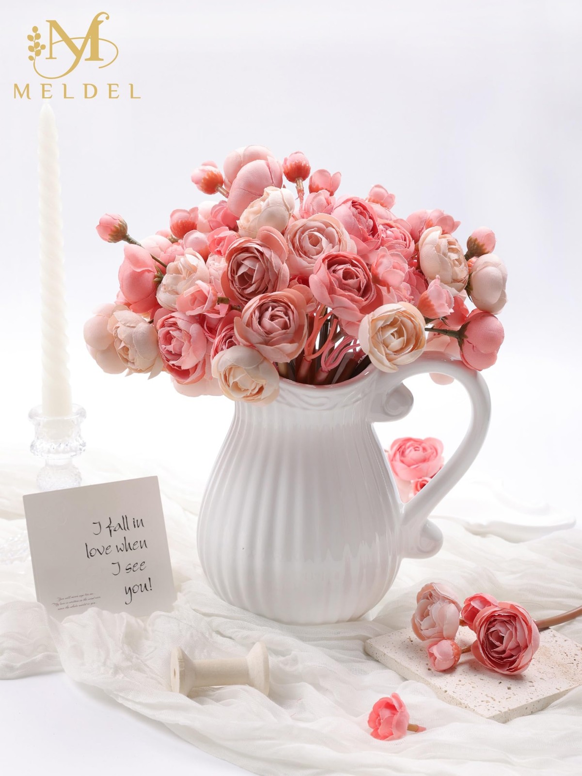32 PCS Dusty Rose Faux Silk Mini Ranunculus Artificial Peony Flowers Bouquet