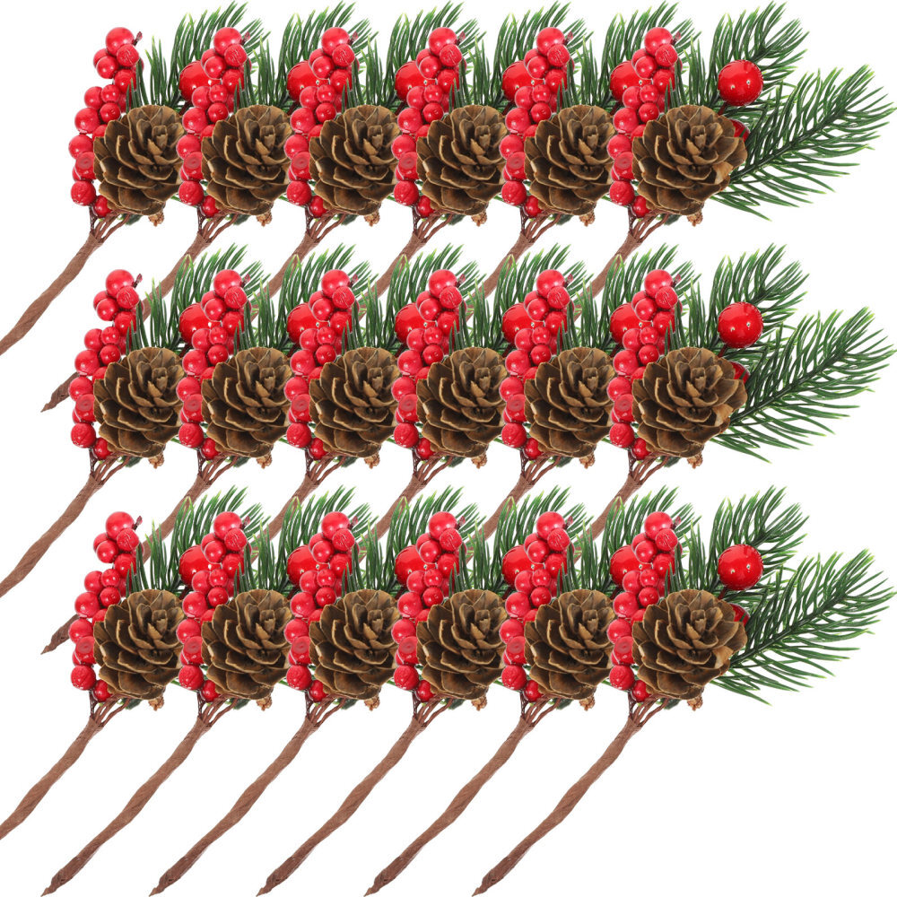 10 Pcs Christmas Cuttings Red Floral Picks Artificial Green Pine Needles
