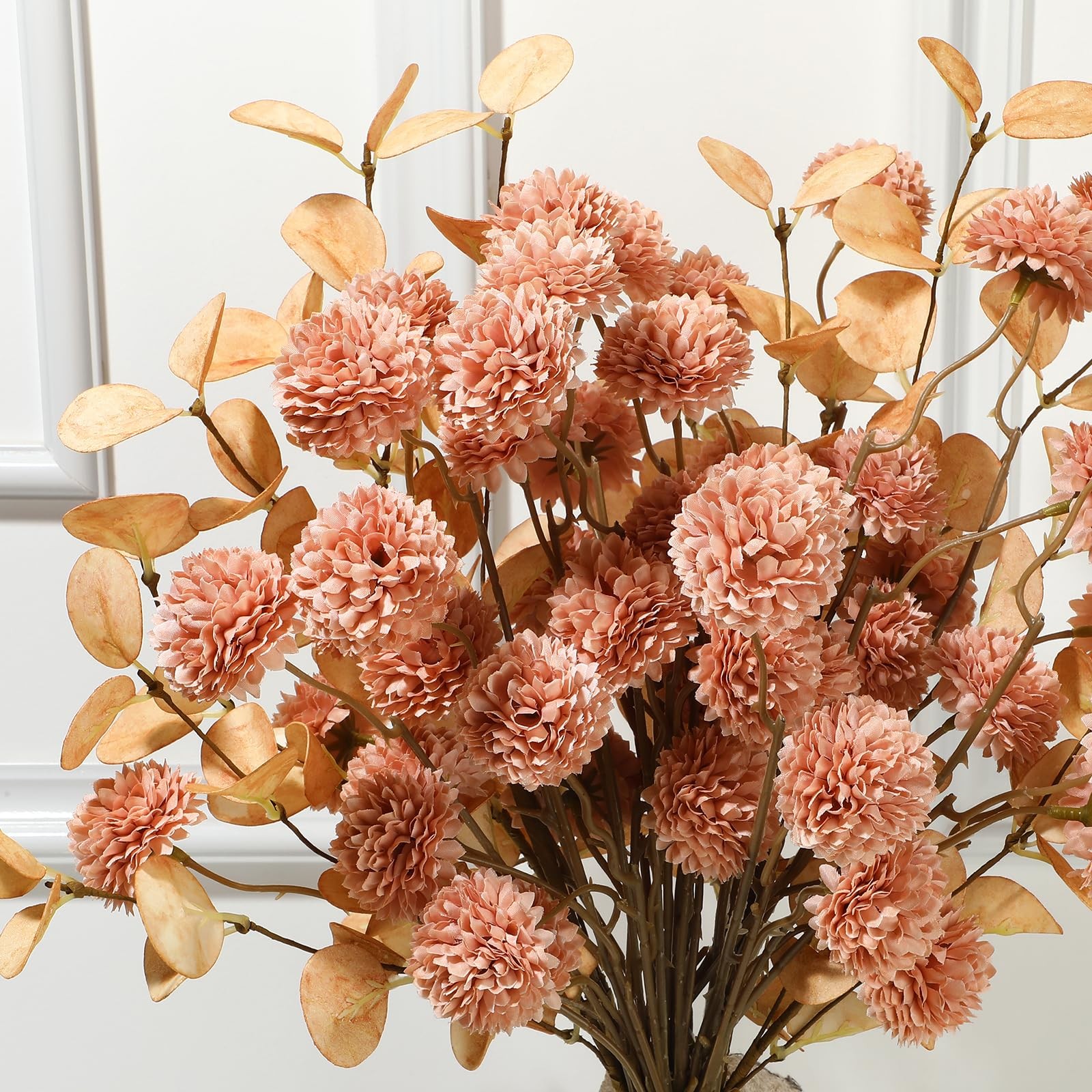 Beige Faux Silk Pompon Mums Artificial Flowers – 12 Pcs Fake Kiku Flowers Bul…