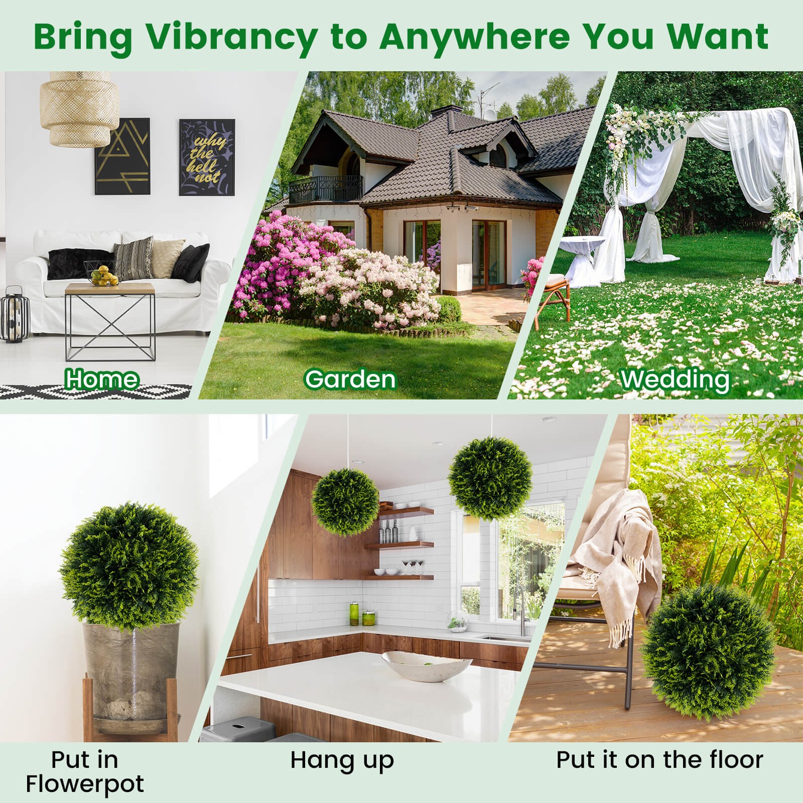 2 PCS 16″ Artificial Cedar Topiary Balls Sun-protective Round Greenery Bushes