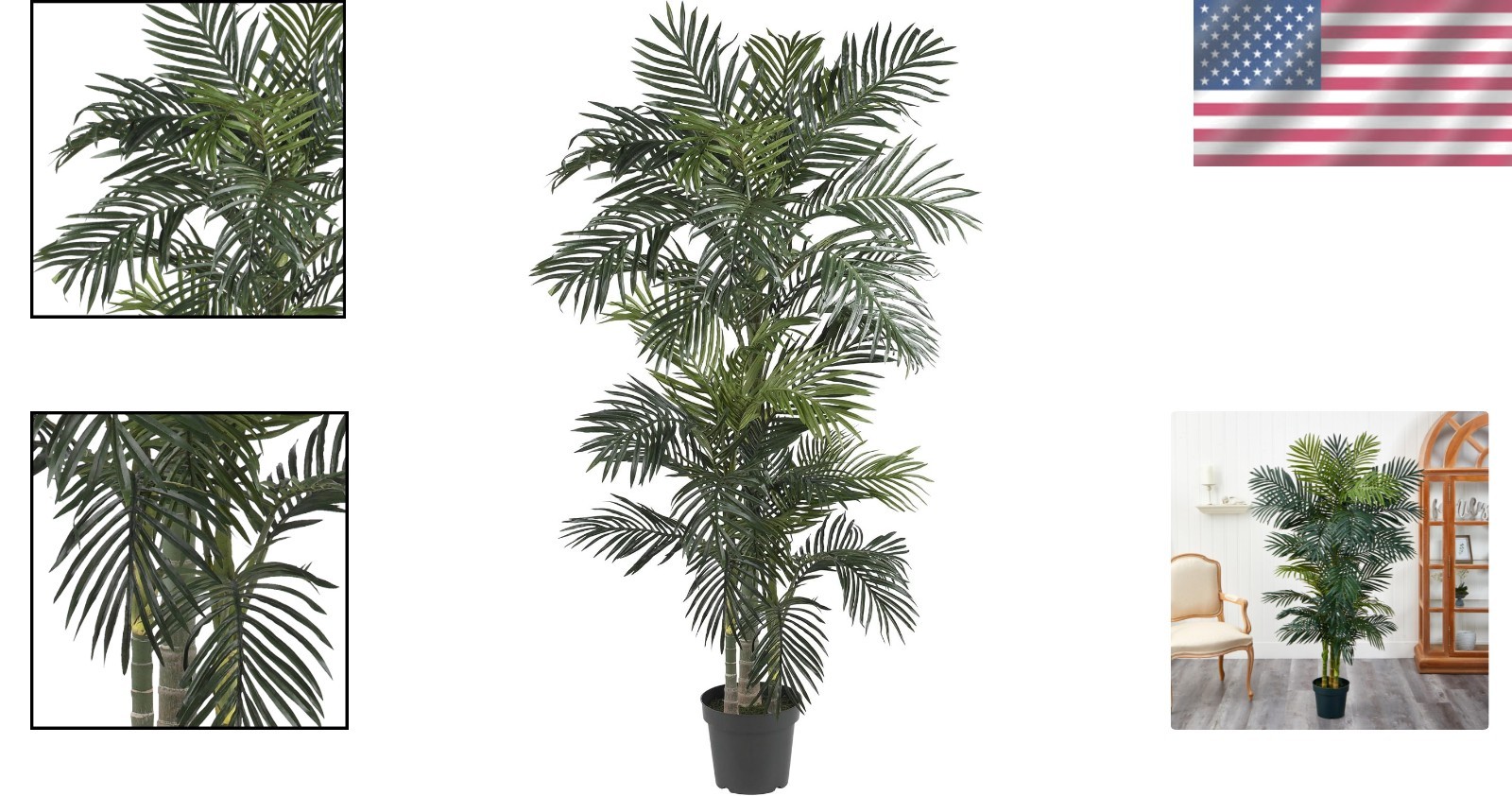 6.5 ft Lifelike Golden Cane Palm Tree in Black Nursery Pot for Indoor Elegance