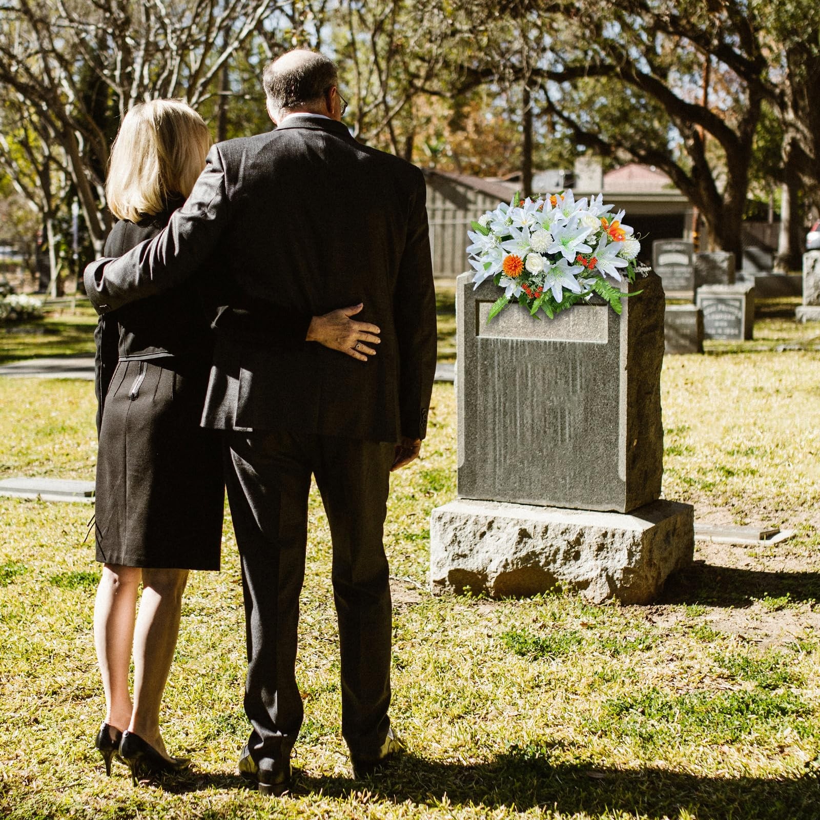 Headstone Flower Saddle, Silks Artificial Cemetery Flowers for Grave-Realisti…