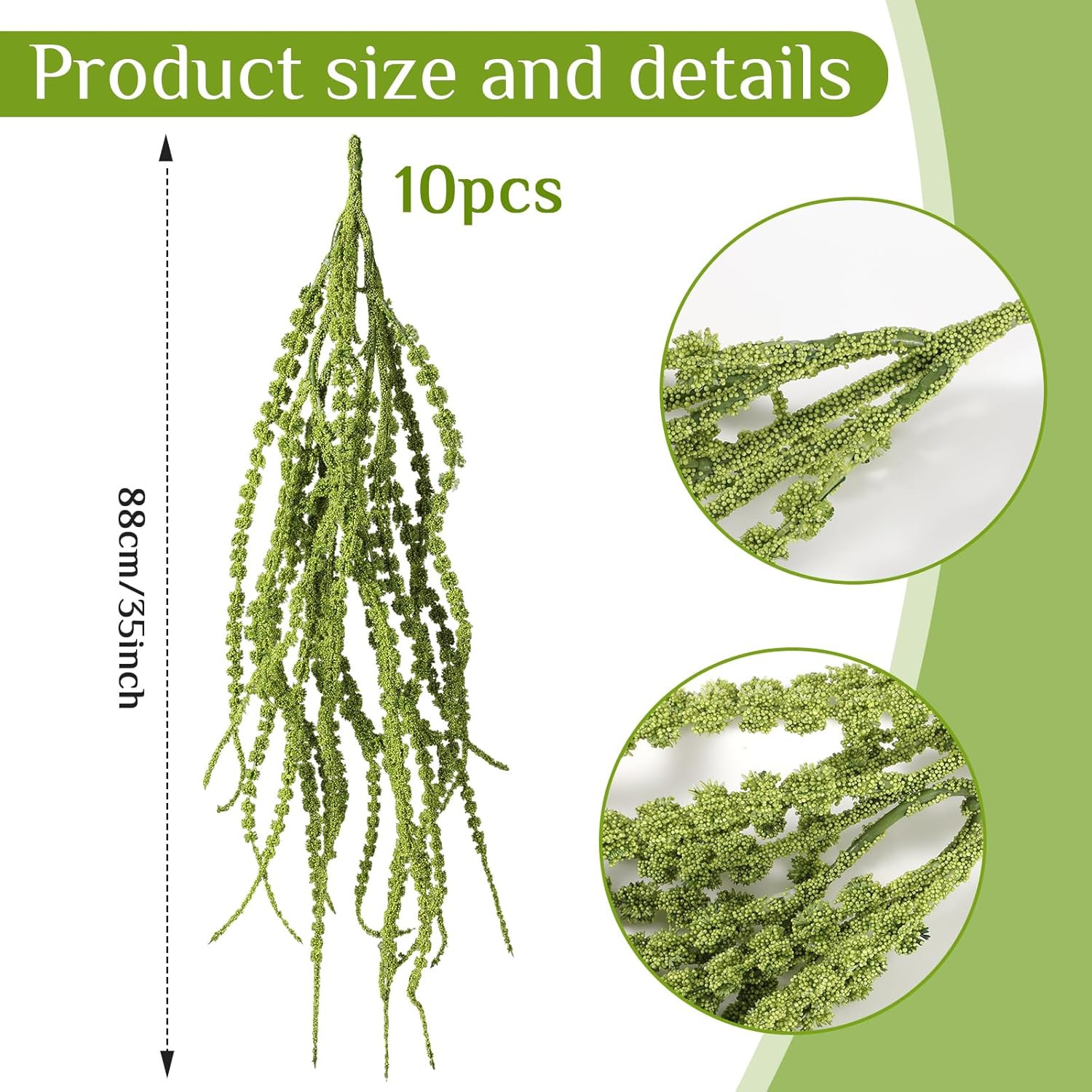 10 Pcs 35″ Green Amaranthus Artificial Flowers for Home Decor & Weddings