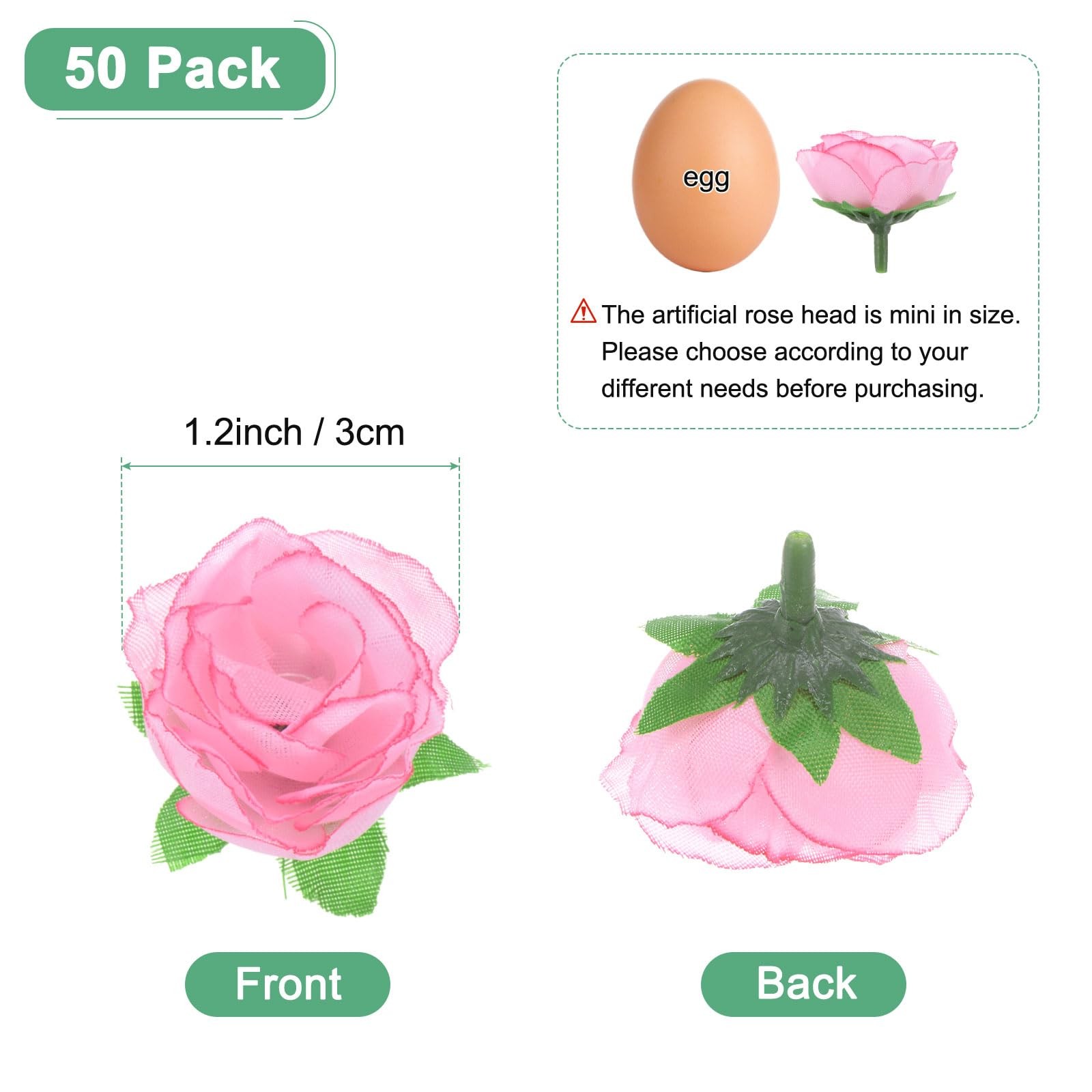 50 PCS Pink 1.2 Inch Artificial Roses Small Silk Faux Rose Head Fake Bloom