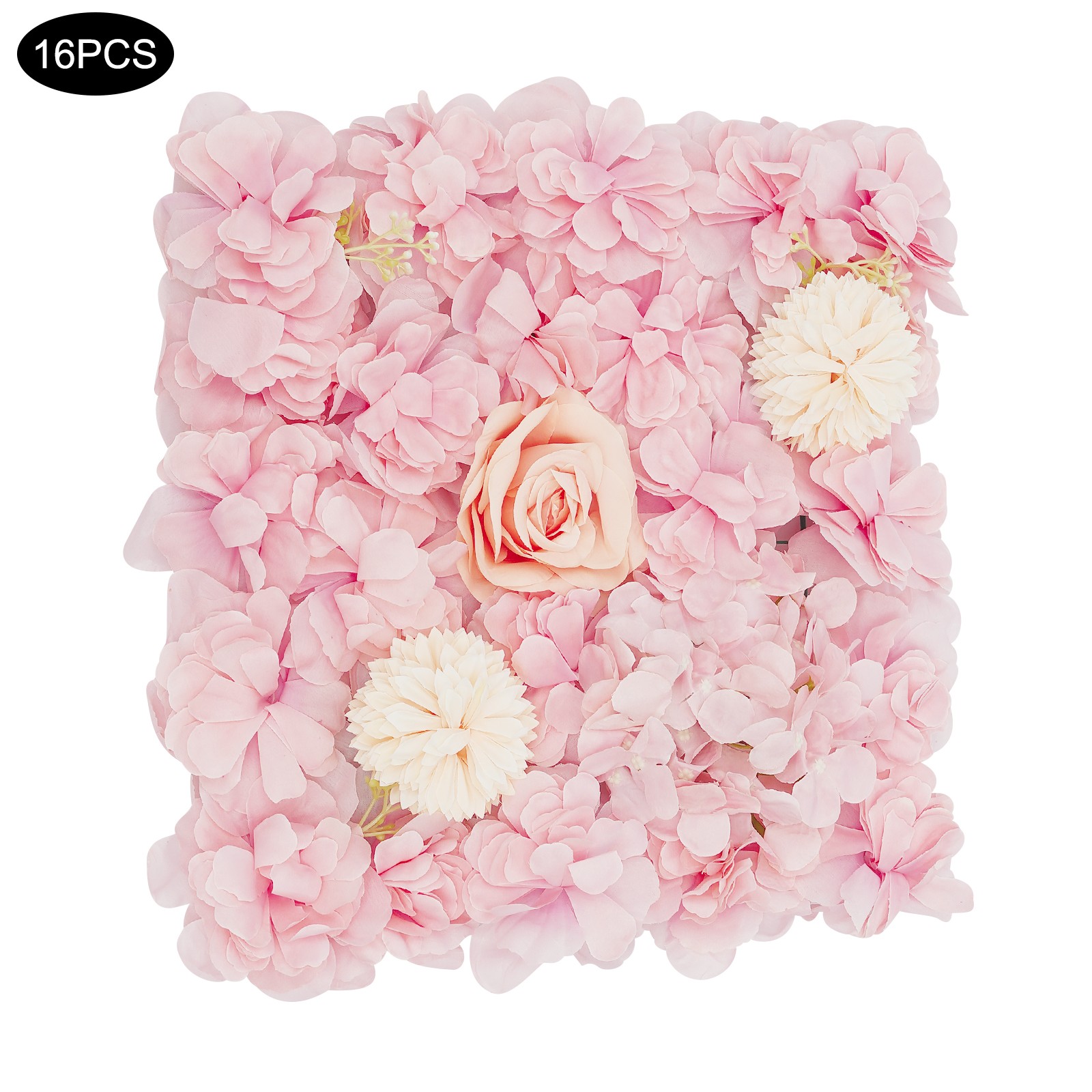16 PCS Flower Wall Panels Light Pink Square Artificial Flowers Wall Decoration