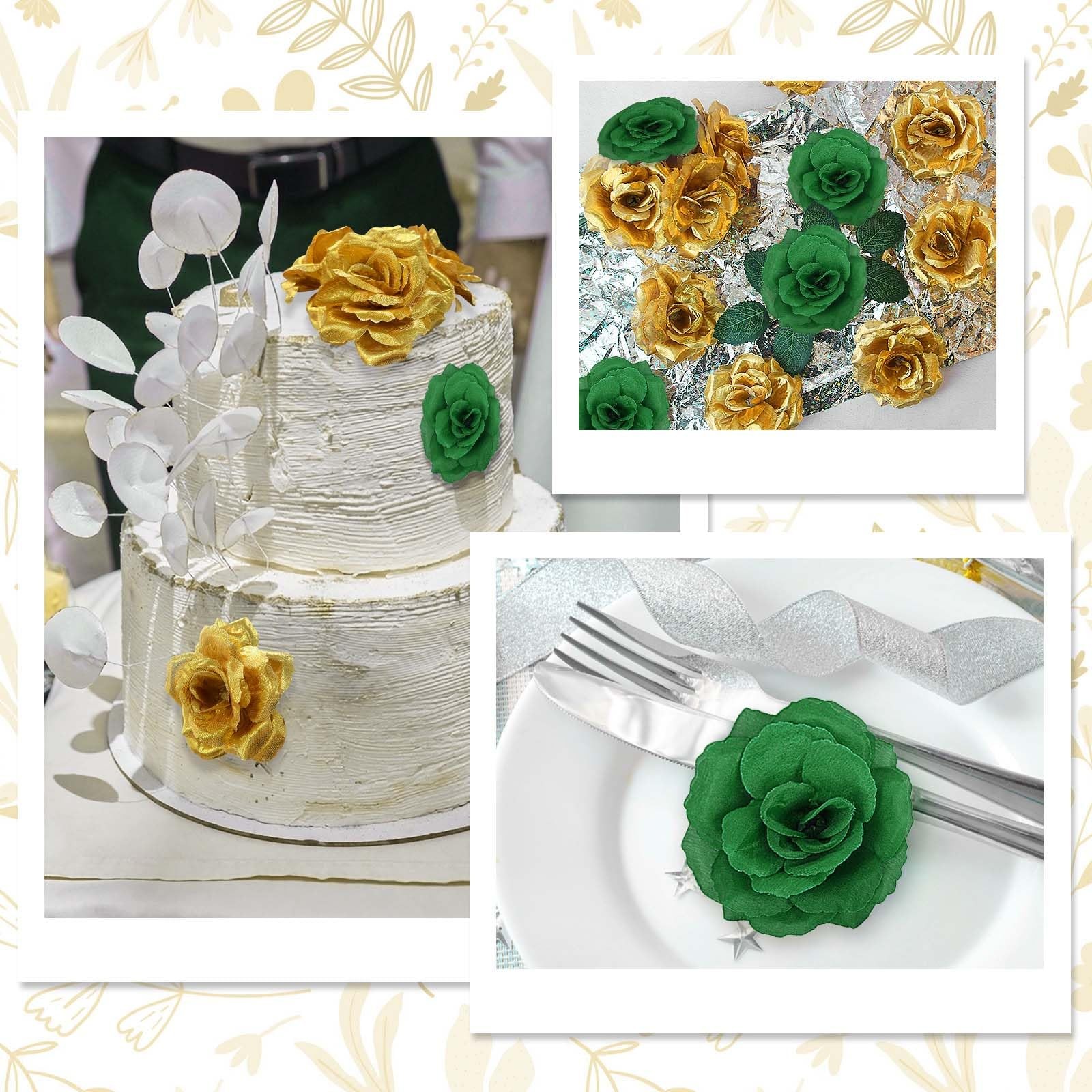 108pcs Roses Head Flowers with Stem – Emerald Green Gold Artificial Flowers R…
