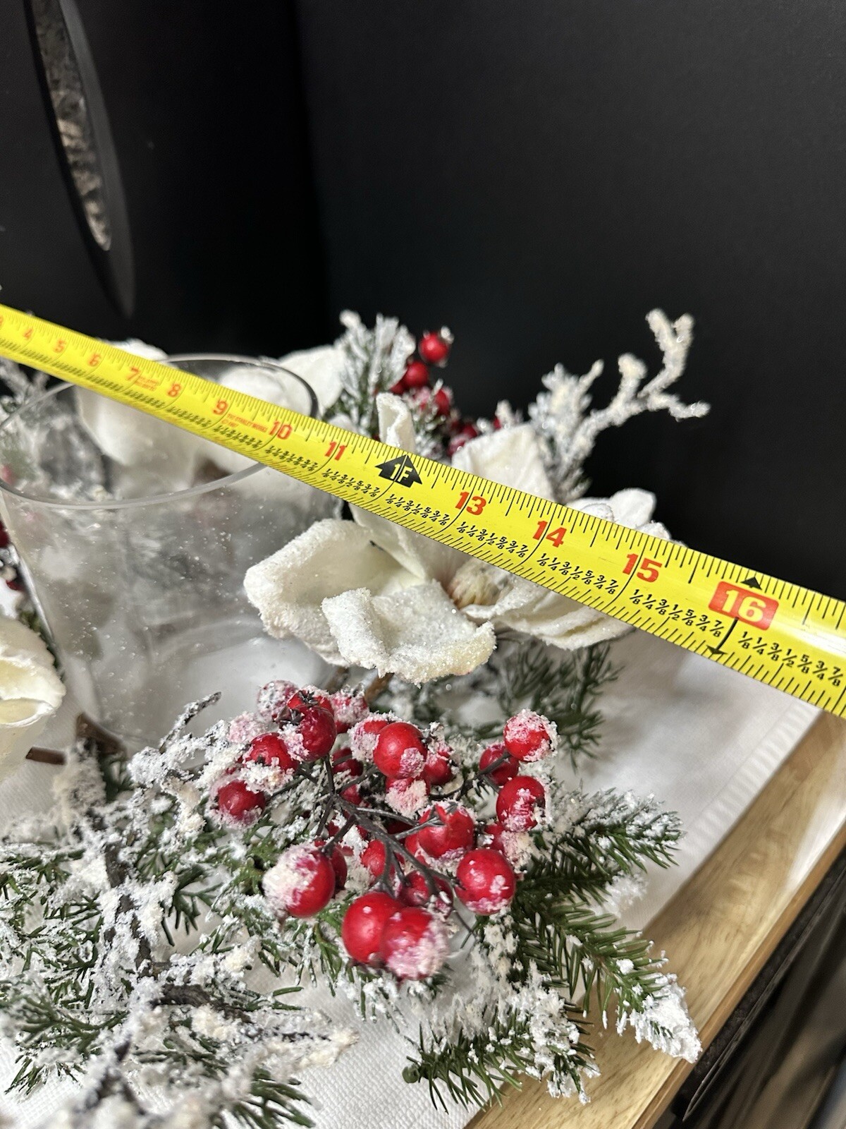 Frosted Magnolia & Red Berry Artificial Arrangement Candelabrum