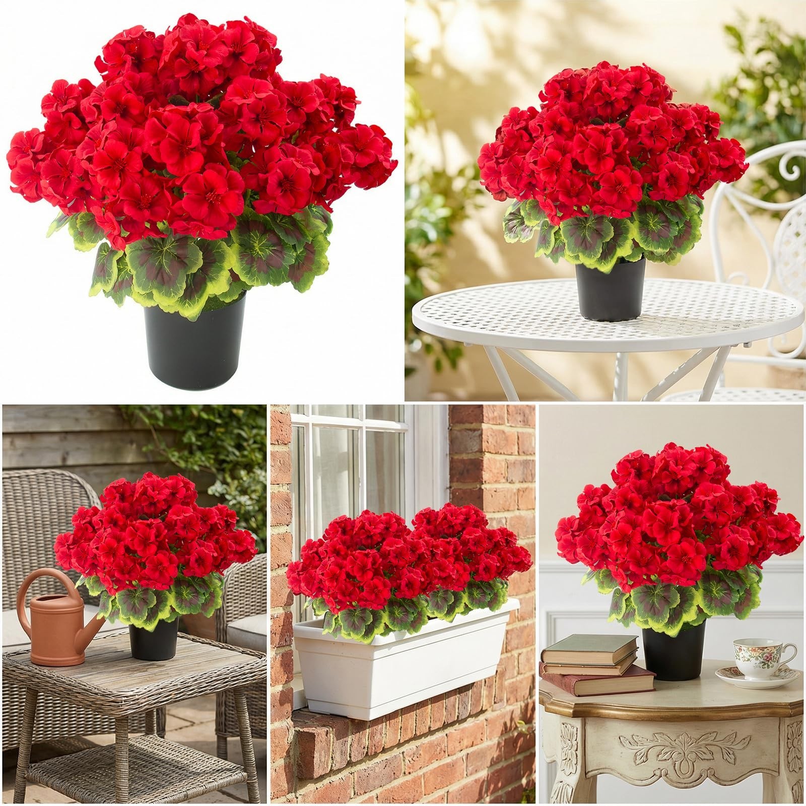 2 Pcs 19″ UV Resistant Fake Geraniums – Silk Potted Plants for Home, Office, Gar