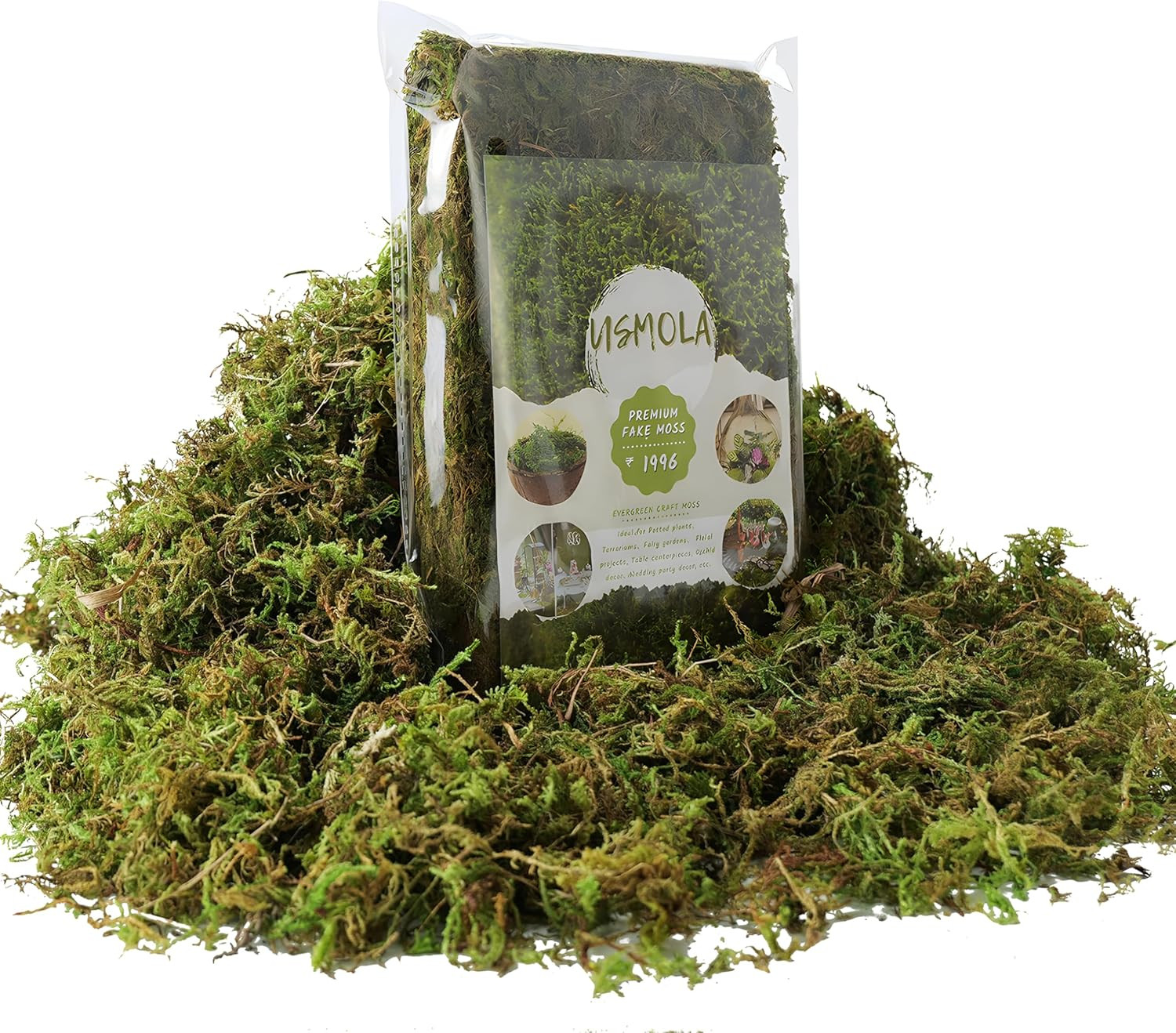 USMOLA Fake Green Moss for Potted Plants, 4OZ Artificial Moss for DIY Crafts, Fa